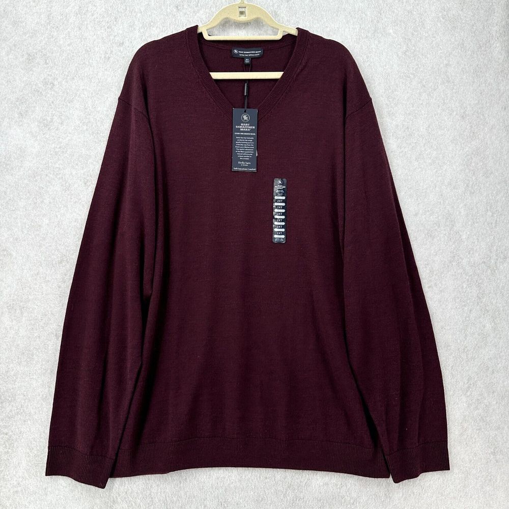 NWT‎ Hart Schaffner Marx Extra Fine Merino Wool Sweater Big Tall 2XT  V Neck